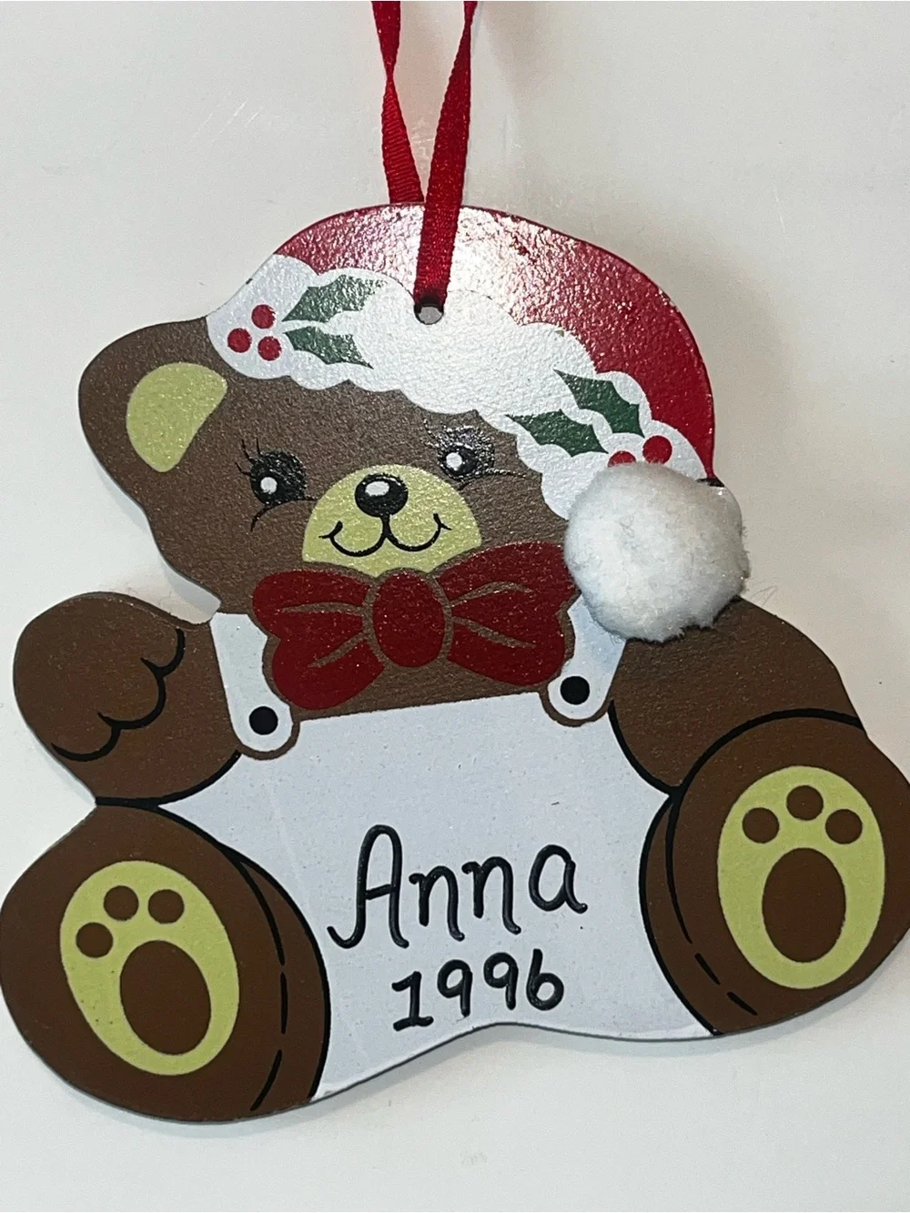 Vintage 1996 Personalized Teddy Ornament 